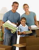 A family unpacking after moving