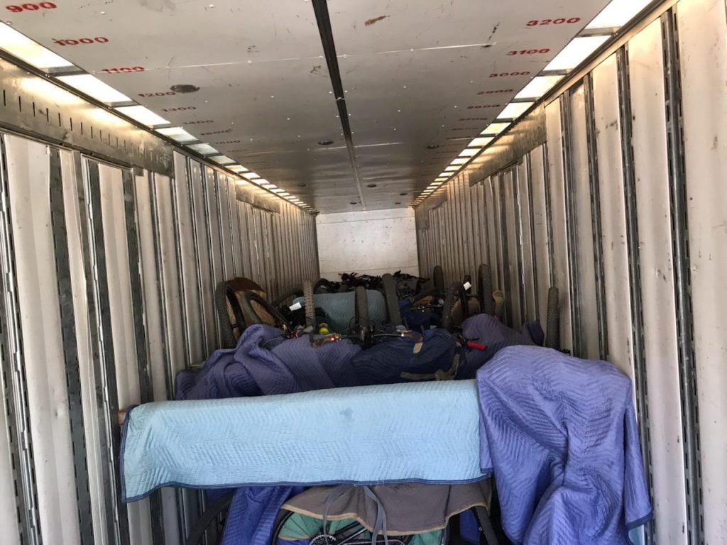 Guindon Moving truck loaded with competitors’ bikes for a 906 Adventure Team competition