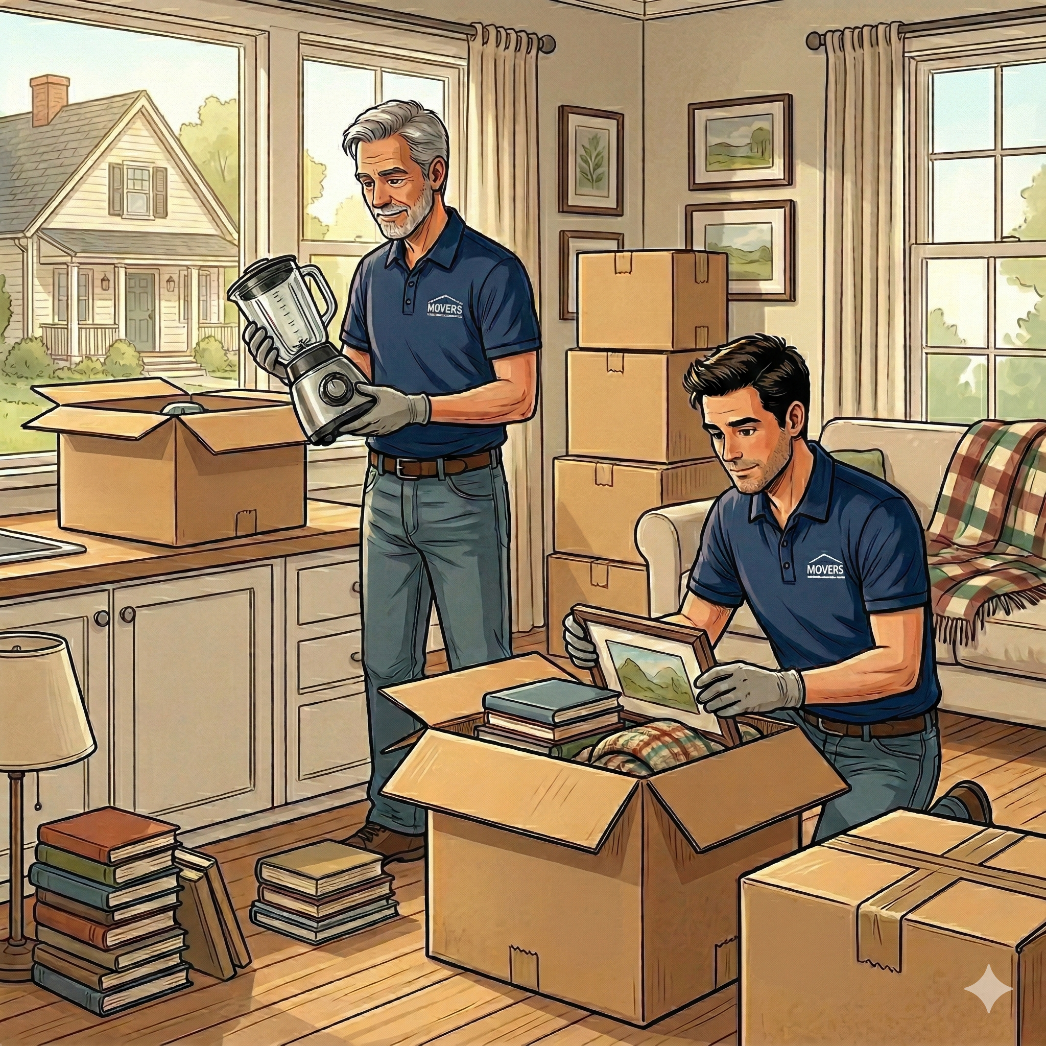 Movers packing boxes